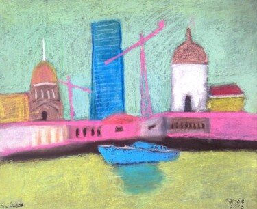 Disegno intitolato "London from river" da Janna Shulrufer, Opera d'arte originale, Pastello