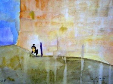 Pittura intitolato "The Western Wall" da Janna Shulrufer, Opera d'arte originale, Acquarello