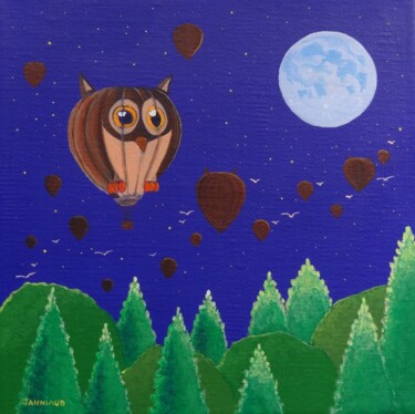 Painting titled "SLOWTIME EN HIBOU" by Catherine Janniaud, Original Artwork, Acrylic Mounted on Wood Stretcher frame