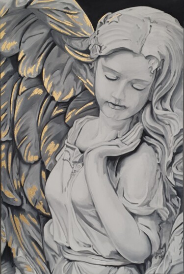 Pittura intitolato "Yin and Yang ANGEL 2" da Janka Janny Wagner, Opera d'arte originale, Olio
