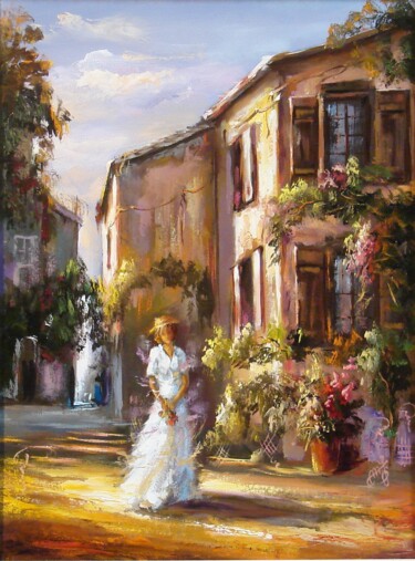 Painting titled "Afternoon walk" by Janos Maksai, Original Artwork, Oil