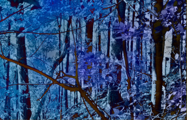 Digital Arts titled "WOODSY 2 (BLUE)" by Janos Gardonyi, Original Artwork, Digital Painting