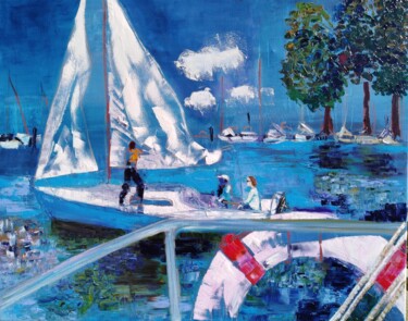 Malerei mit dem Titel "Yachtclub Bregenz 2" von Jana Scherer, Original-Kunstwerk, Öl