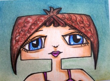 Painting titled "Big Eyed Claire" by Janet Robson, Original Artwork