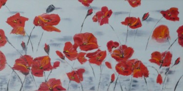 Painting titled "132-coquelicots" by Gilles Janson, Original Artwork, Oil
