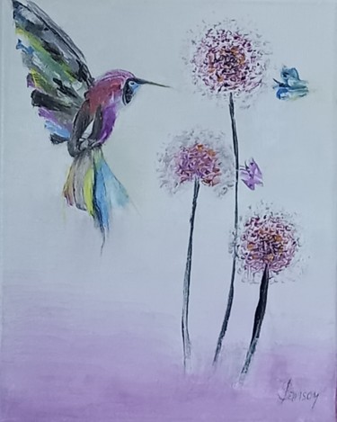 Pintura intitulada "250 Colibri" por Gilles Janson, Obras de arte originais, Óleo