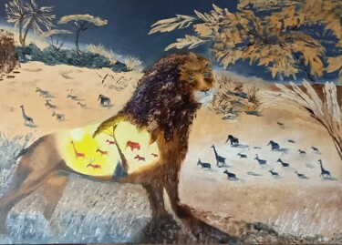 Painting titled "287 Roi lion" by Gilles Janson, Original Artwork, Oil