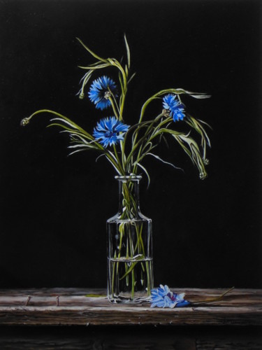 Painting titled "Cornflowers" by Jan Teunissen, Original Artwork, Oil