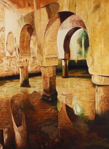 Malerei mit dem Titel "Moorish watercellar" von Jan Teunissen, Original-Kunstwerk, Öl Auf Holzplatte montiert