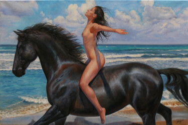 Malerei mit dem Titel "libertad a caballo" von Janto Garrucho, Original-Kunstwerk, Öl
