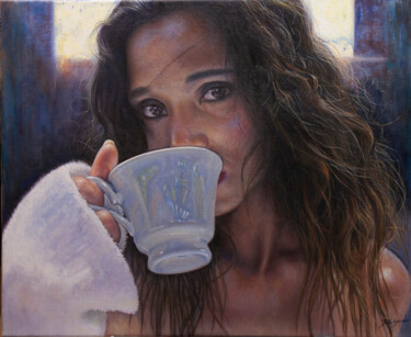 Pintura intitulada "Tomando café" por Janto Garrucho, Obras de arte originais, Óleo