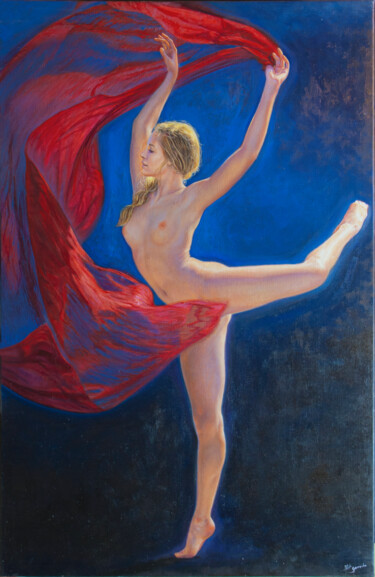 Malerei mit dem Titel "Tul rojo" von Janto Garrucho, Original-Kunstwerk, Öl
