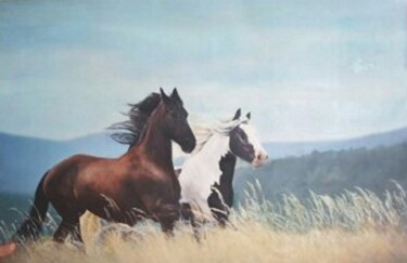 Malarstwo zatytułowany „Konie” autorstwa Janusz Klas (El Polaco), Oryginalna praca, Olej