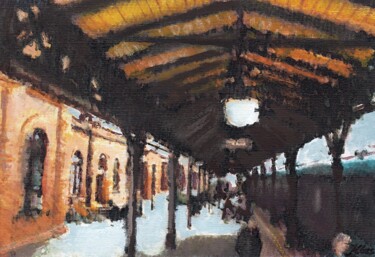 Malarstwo zatytułowany „Dworzec w Skierniew…” autorstwa Janusz Klas (El Polaco), Oryginalna praca, Akwarela
