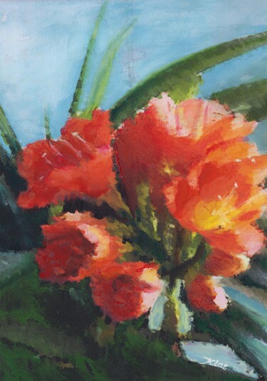 Pintura titulada "Czerwone kwiaty" por Janusz Klas (El Polaco), Obra de arte original, Acuarela
