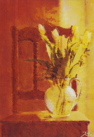 Malarstwo zatytułowany „Kwiaty w wazonie” autorstwa Janusz Klas (El Polaco), Oryginalna praca, Akwarela