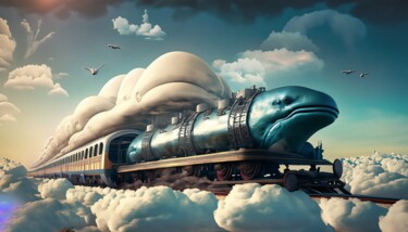 Grafika cyfrowa / sztuka generowana cyfrowo zatytułowany „Pociąg w chmurach” autorstwa Janusz Klas (El Polaco), Oryginalna p…