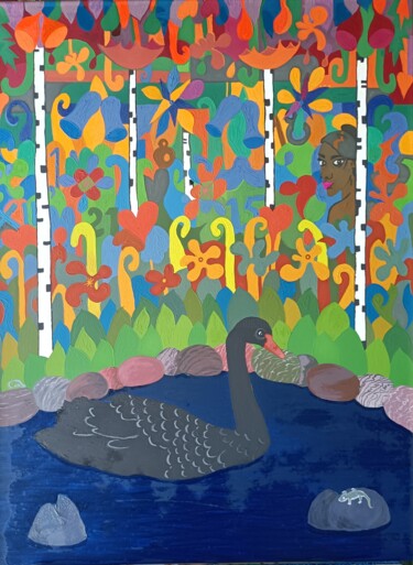 Painting titled "The Black Swan" by Janusz Malik, Original Artwork, Oil