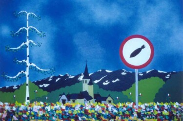 Peinture intitulée "un village paisible" par Janusz Malik, Œuvre d'art originale, Huile