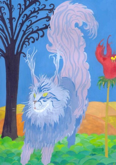 Peinture intitulée "Chat des bois ptach…" par Janusz Malik, Œuvre d'art originale