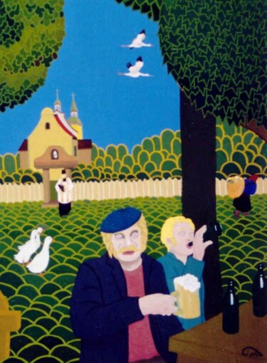 Painting titled "Sous les arbres" by Janusz Malik, Original Artwork