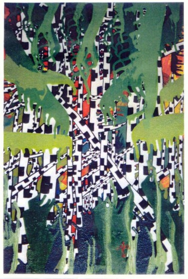 Painting titled "le coeur de la forêt" by Janusz Malik, Original Artwork