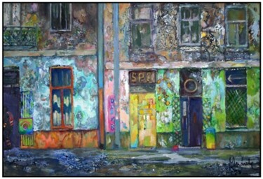 Painting titled "street warsaw.pl" by Janusz Mulak, Original Artwork, Oil