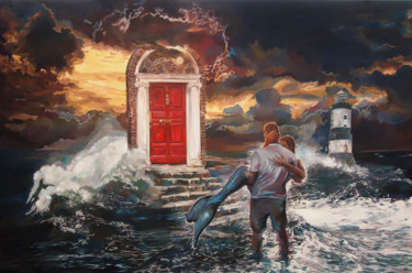 Painting titled "Crossing to the oth…" by Janusz Orzechowski, Original Artwork, Oil