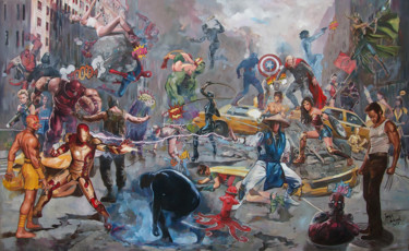 Картина под названием "The Battle" - Janusz Orzechowski, Подлинное произведение искусства, Масло