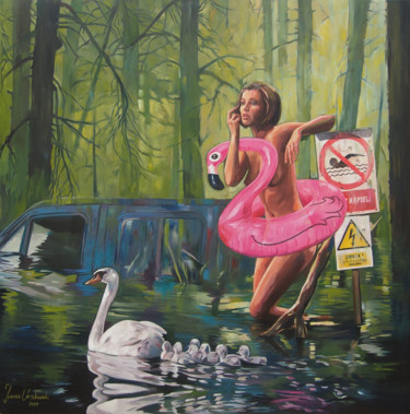 Schilderij getiteld "Wild swimming" door Janusz Orzechowski, Origineel Kunstwerk, Olie