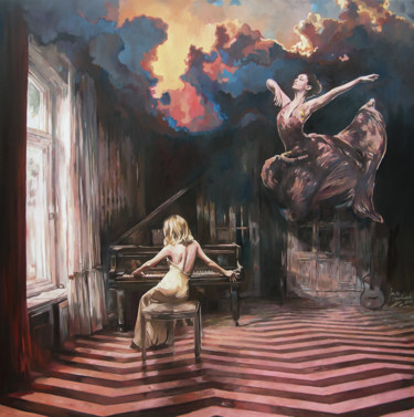 Painting titled "An interrupted musi…" by Janusz Orzechowski, Original Artwork, Oil