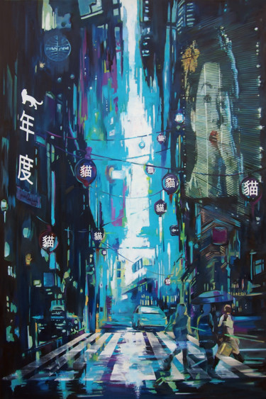 Картина под названием "Skyline 2079" - Janusz Orzechowski, Подлинное произведение искусства, Масло