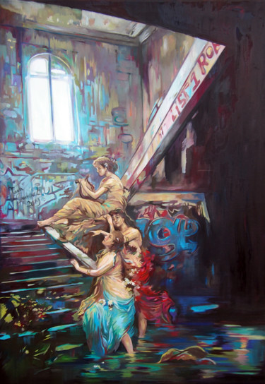 Malarstwo zatytułowany „Nymphes” autorstwa Janusz Orzechowski, Oryginalna praca, Olej