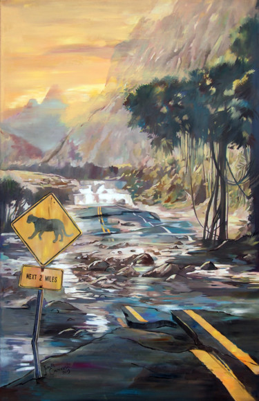 Painting titled "Next 2 Miles" by Janusz Orzechowski, Original Artwork, Oil