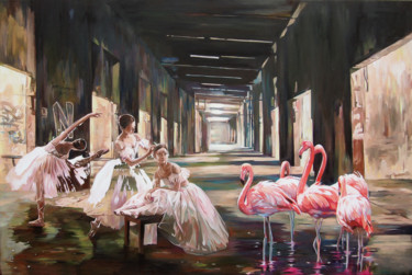 Painting titled "Ballet lesson" by Janusz Orzechowski, Original Artwork, Oil Mounted on Wood Panel