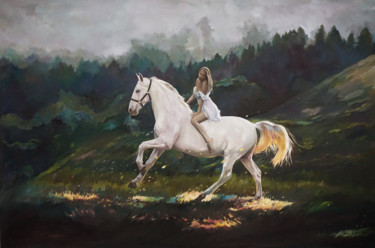 Painting titled "Riding" by Janusz Orzechowski, Original Artwork, Oil
