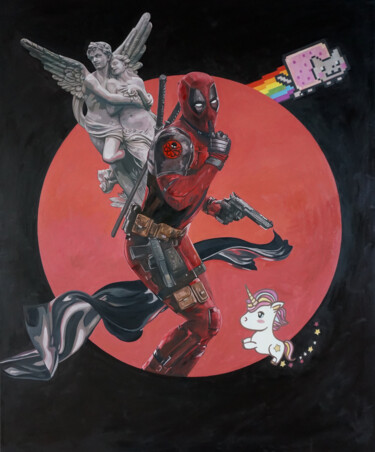 Malerei mit dem Titel "Deadpool" von Janusz Orzechowski, Original-Kunstwerk, Öl