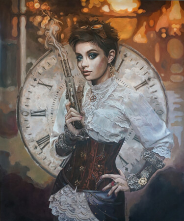 Schilderij getiteld "Steam punk pirate" door Janusz Orzechowski, Origineel Kunstwerk, Olie