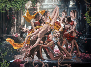 Pittura intitolato "Wonder Woman Sacrif…" da Janusz Orzechowski, Opera d'arte originale, Olio Montato su Telaio per barella…