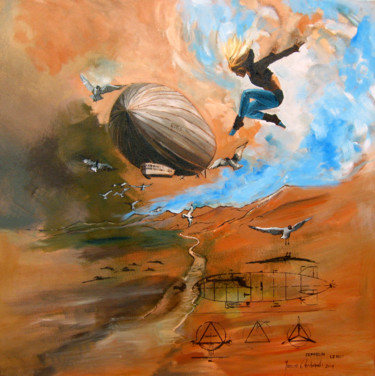 Peinture intitulée "In Clouds II" par Janusz Orzechowski, Œuvre d'art originale, Huile