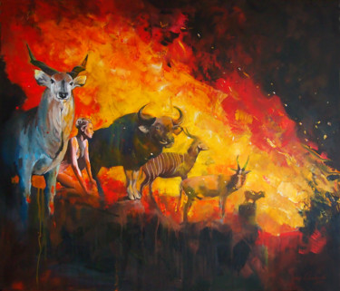Картина под названием "Fire" - Janusz Orzechowski, Подлинное произведение искусства, Масло