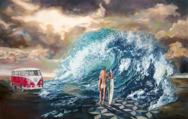 Painting titled "Wave" by Janusz Orzechowski, Original Artwork, Oil