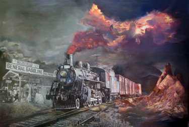 Painting titled "Railway" by Janusz Orzechowski, Original Artwork, Oil