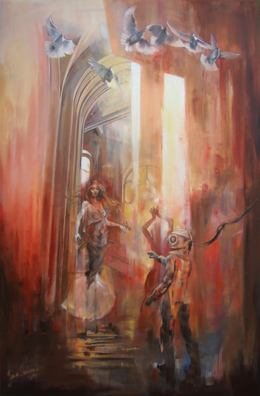 Peinture intitulée "Sirène" par Janusz Orzechowski, Œuvre d'art originale, Huile
