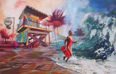 Schilderij getiteld "Beach" door Janusz Orzechowski, Origineel Kunstwerk, Olie