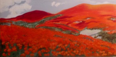 Schilderij getiteld "Poppy Fields" door Jan Wall, Origineel Kunstwerk, Olie