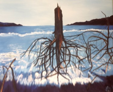 Painting titled "After the Tsunami:…" by Jan Wall, Original Artwork, Oil Mounted on Wood Stretcher frame