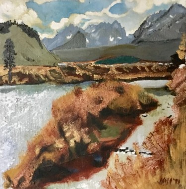 Schilderij getiteld "Hiking in Idaho" door Jan Wall, Origineel Kunstwerk, Olie