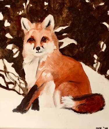 Painting titled "Red Fox" by Jan Wall, Original Artwork, Oil Mounted on Wood Panel