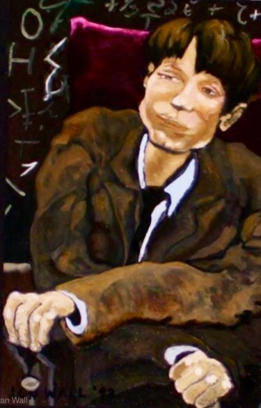 Painting titled "Stephen Hawking as…" by Jan Wall, Original Artwork, Oil Mounted on Cardboard